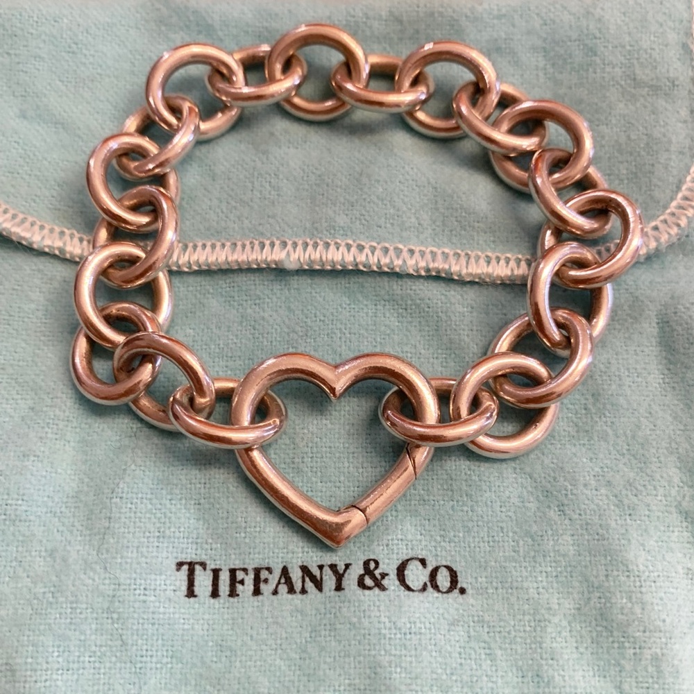 Tiffany Open Heart Clasp Oval Link Bracelet